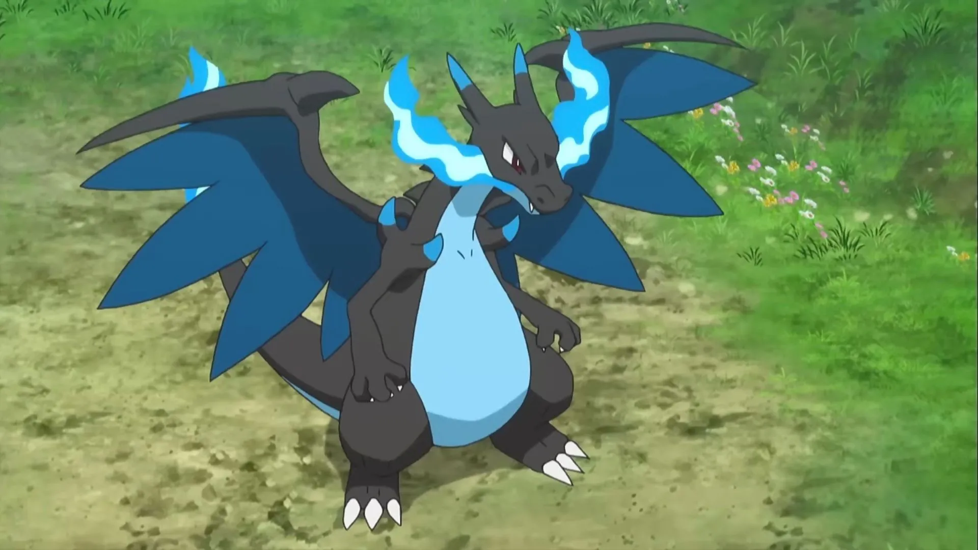 Mega Charizard X trong tư thế mạnh mẽ, sẵn sàng bùng cháy trong Pokemon Unite