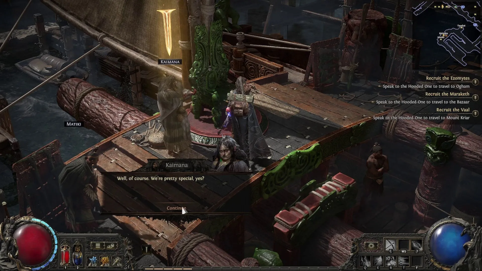 NPC Kaimana trên tàu Karui nhận Shark Fin ở Path of Exile 2