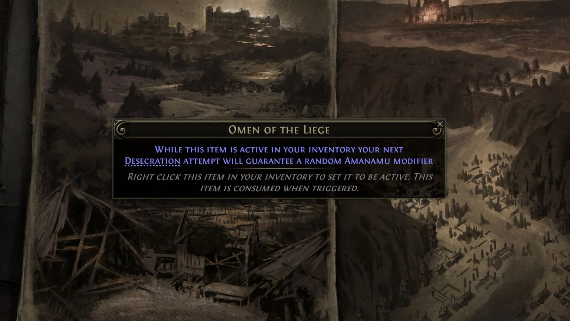 Omen of the Liege với các modifier Amanamu trong Path of Exile 2