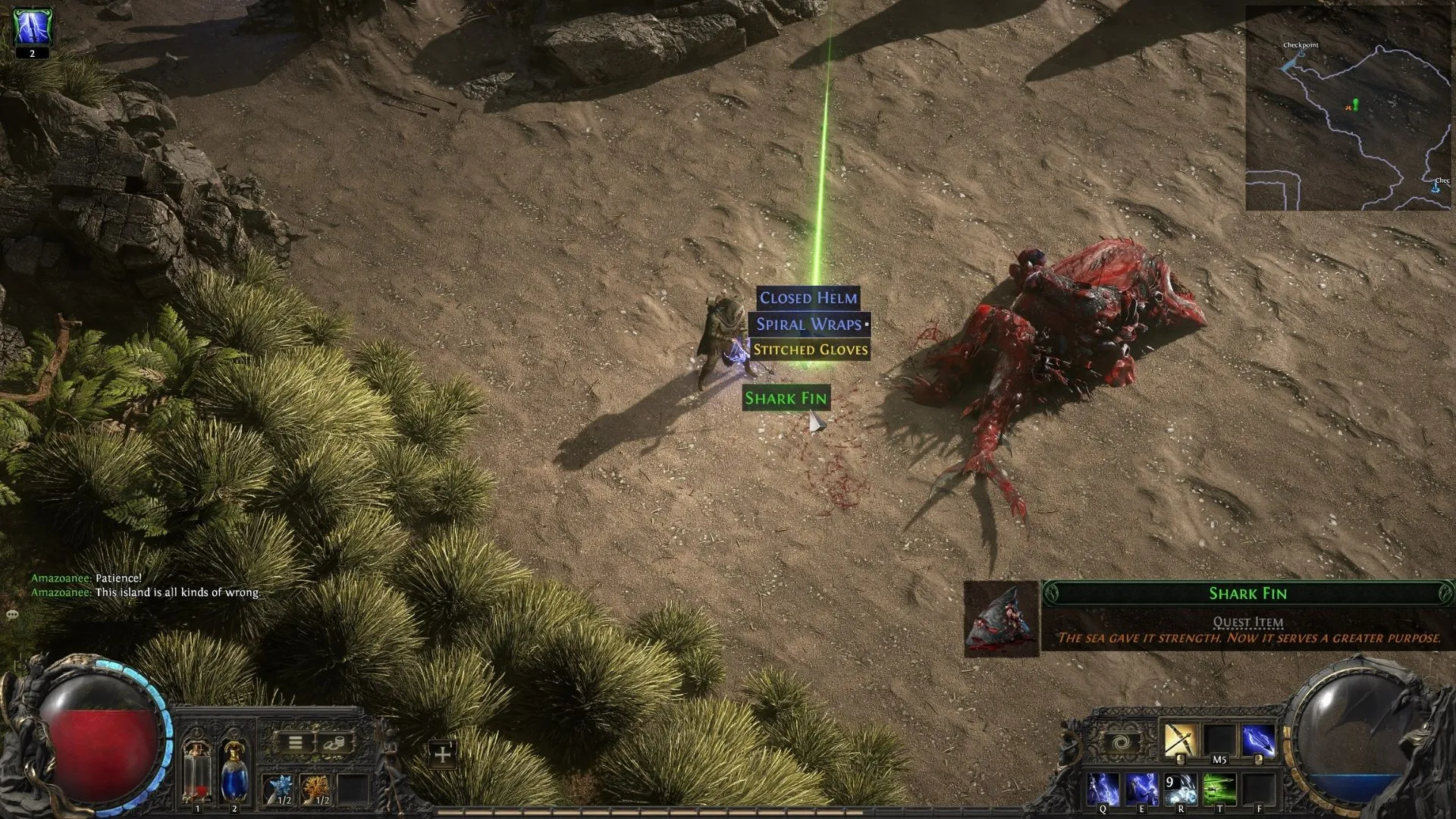 Thu thập vật phẩm Shark Fin từ boss cá mập Great White One trong Path of Exile 2