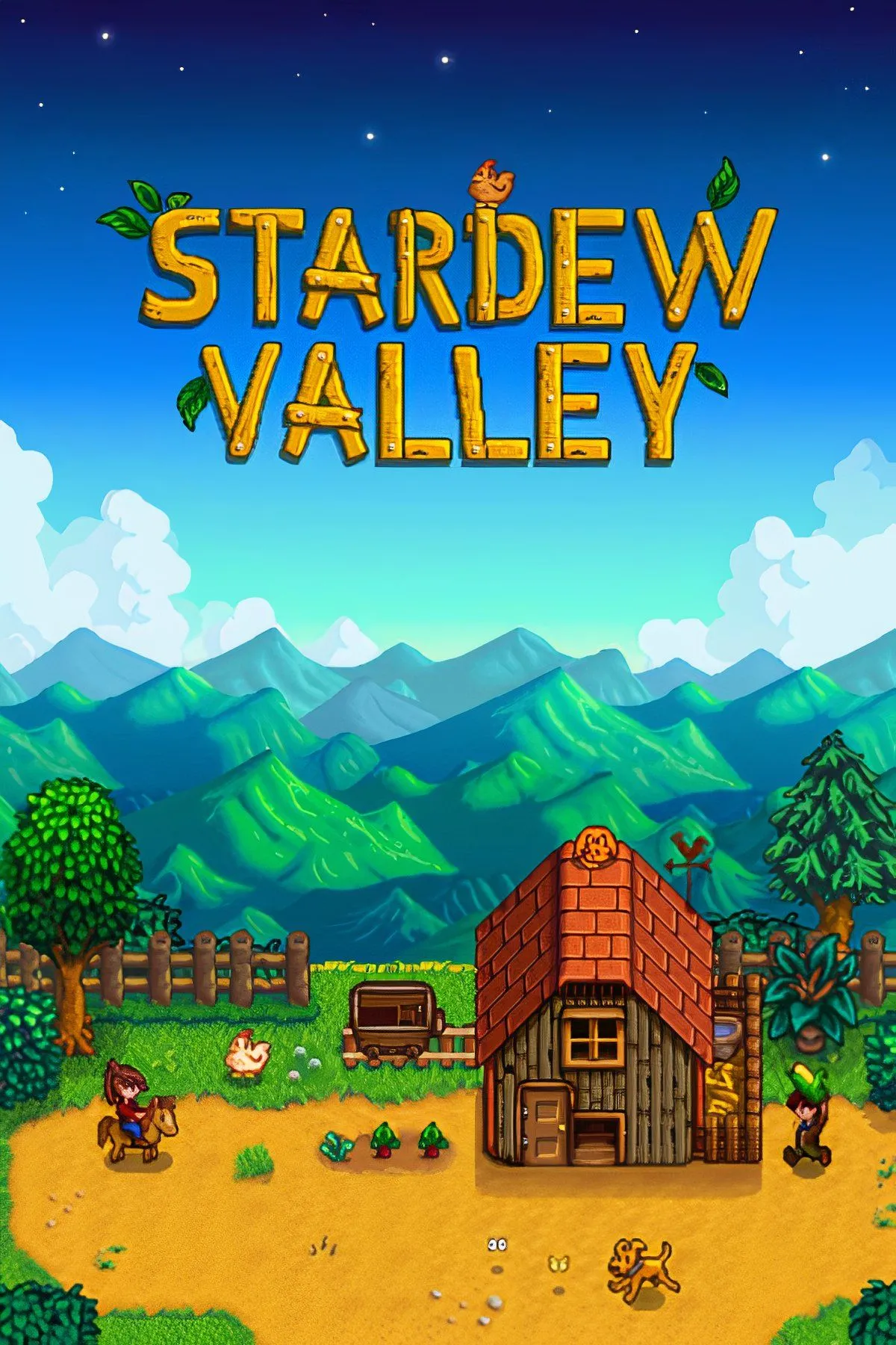 Tổng hợp hình ảnh trong game Stardew Valley, minh họa cuộc sống nông trại và các hoạt động của nhân vật