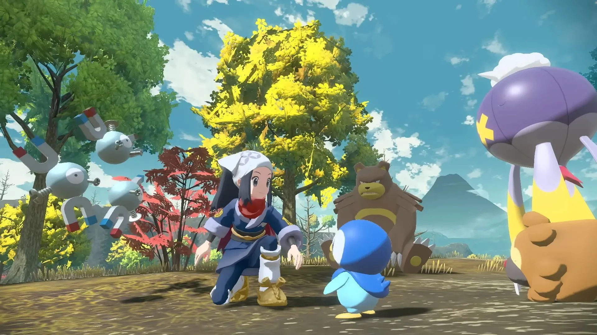 Akari tương tác với Pokemon hoang dã trong Pokemon Legends Arceus — minh họa cho hành động bắt Pokemon thời gian thực được tiếp nối ở Z-A