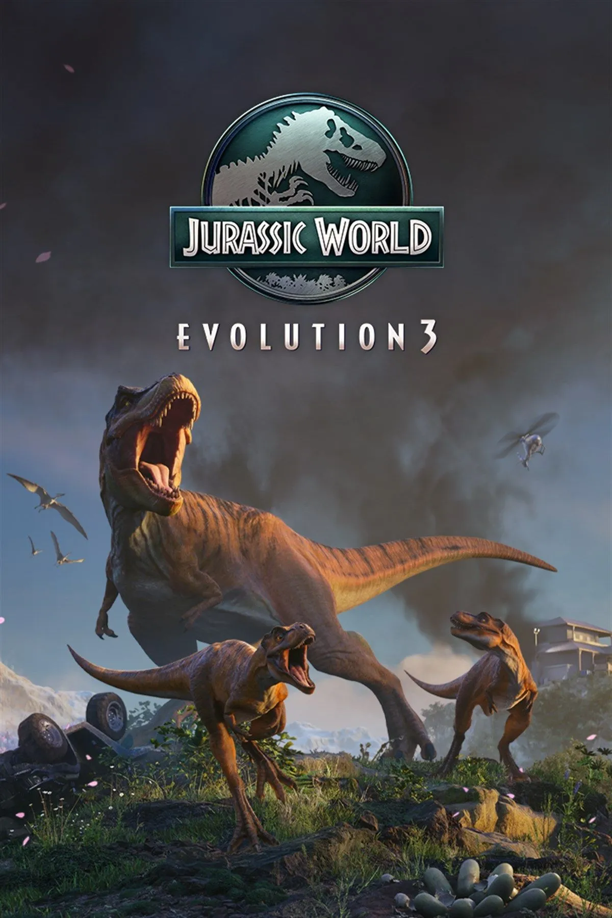 Ảnh bìa Jurassic World Evolution 3 - cover art game và cảnh công viên