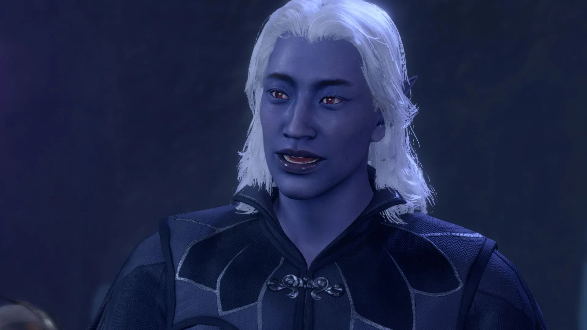 Ảnh cận cảnh Dhourn trong Baldur's Gate 3, NPC drow nam trong Underdark