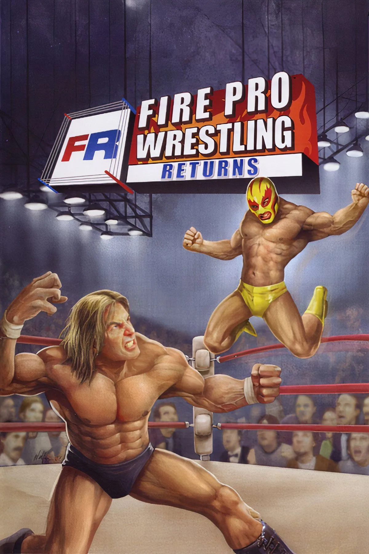 Ảnh màn hình Fire Pro Wrestling Returns với nhiều wrestler và giao diện custom character