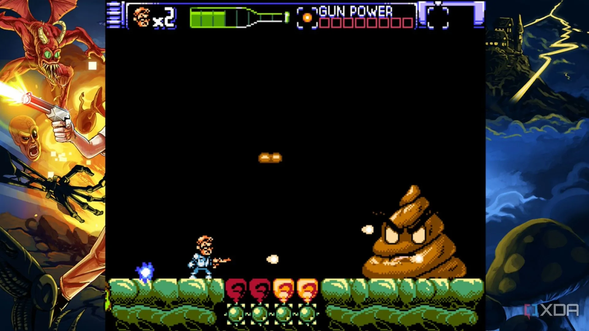 Ảnh trận mini boss trong Angry Video Game Nerd 8-Bit, phong cách pixel và boss lạ