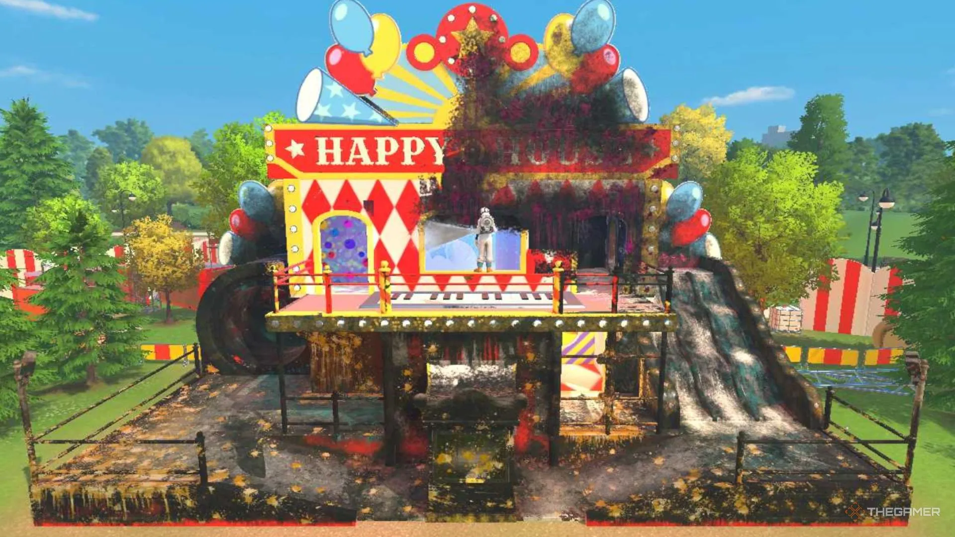 Ban công fun house với nhiều góc sạch khác nhau trong PowerWash Simulator 2