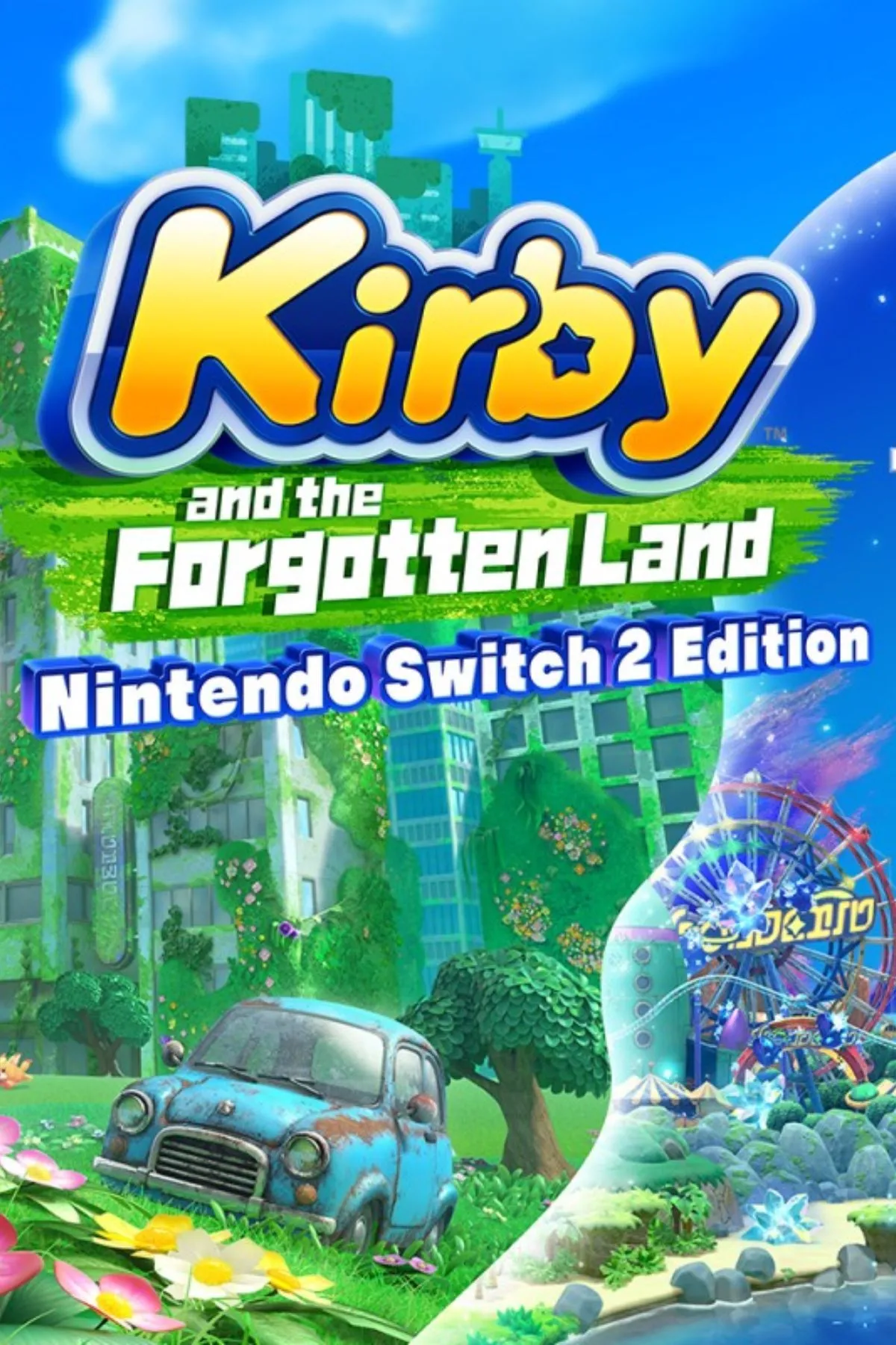 Bìa Kirby and the Forgotten Land - Switch 2 Edition, Kirby nuốt đồ vật và biến hình trong môi trường băng tuyết mới