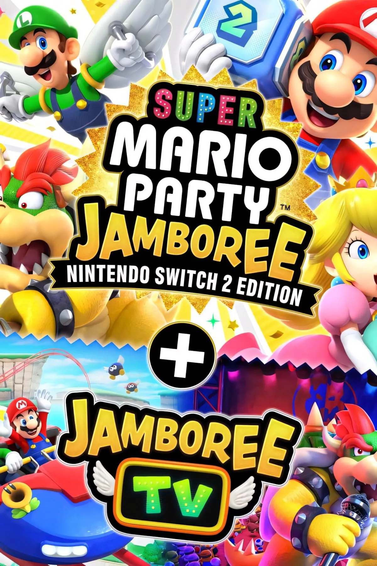 Bìa Super Mario Party Jamboree Switch 2 Edition, minigame gia đình và tương tác camera/mouse