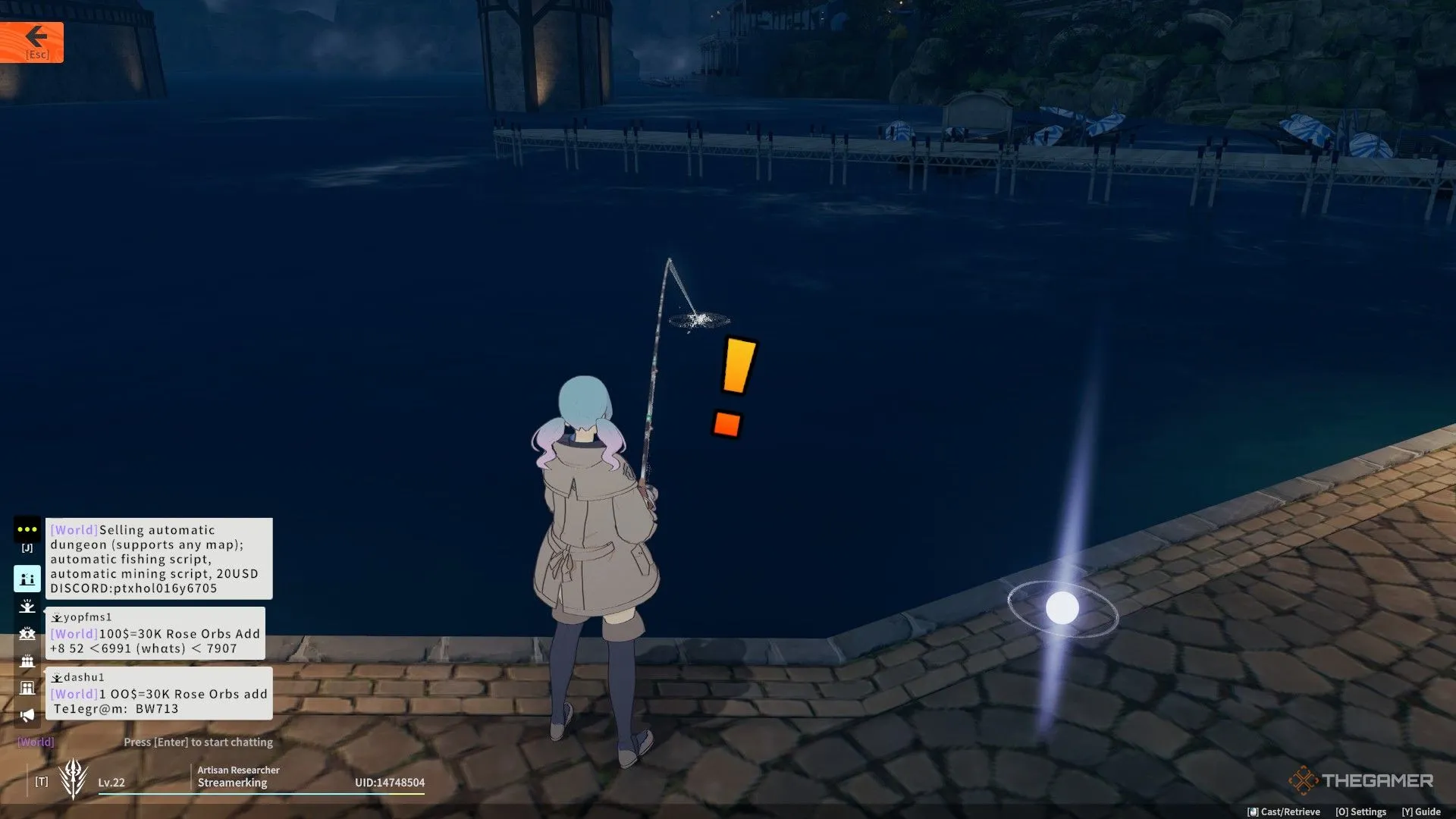 Biểu tượng chấm than báo cá đã móc mồi; theo dõi bobber để bắt đúng thời điểm kéo