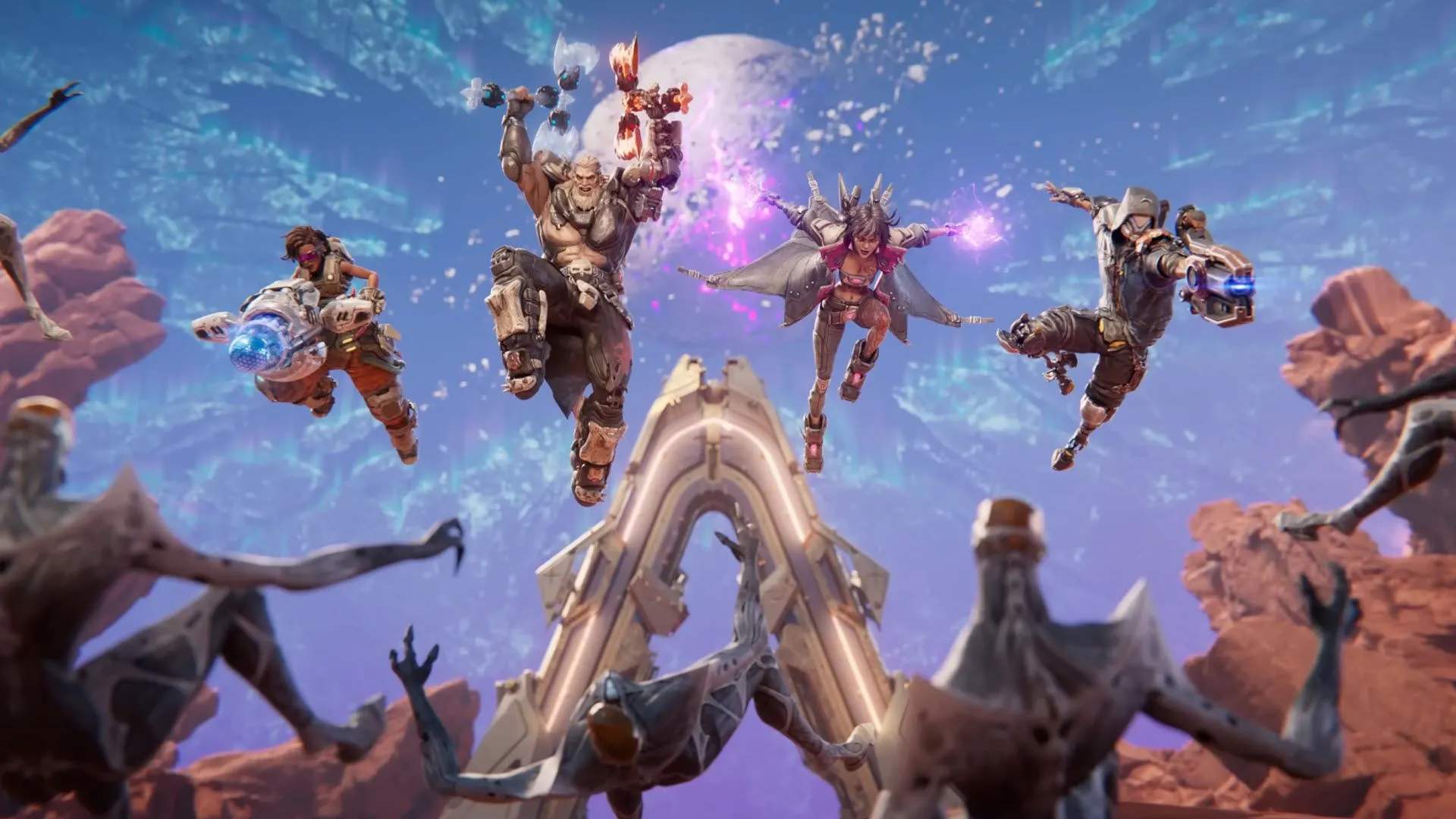 Các Vault Hunters nhảy trong Borderlands 4, cảnh loot và cơ hội rơi phosphene