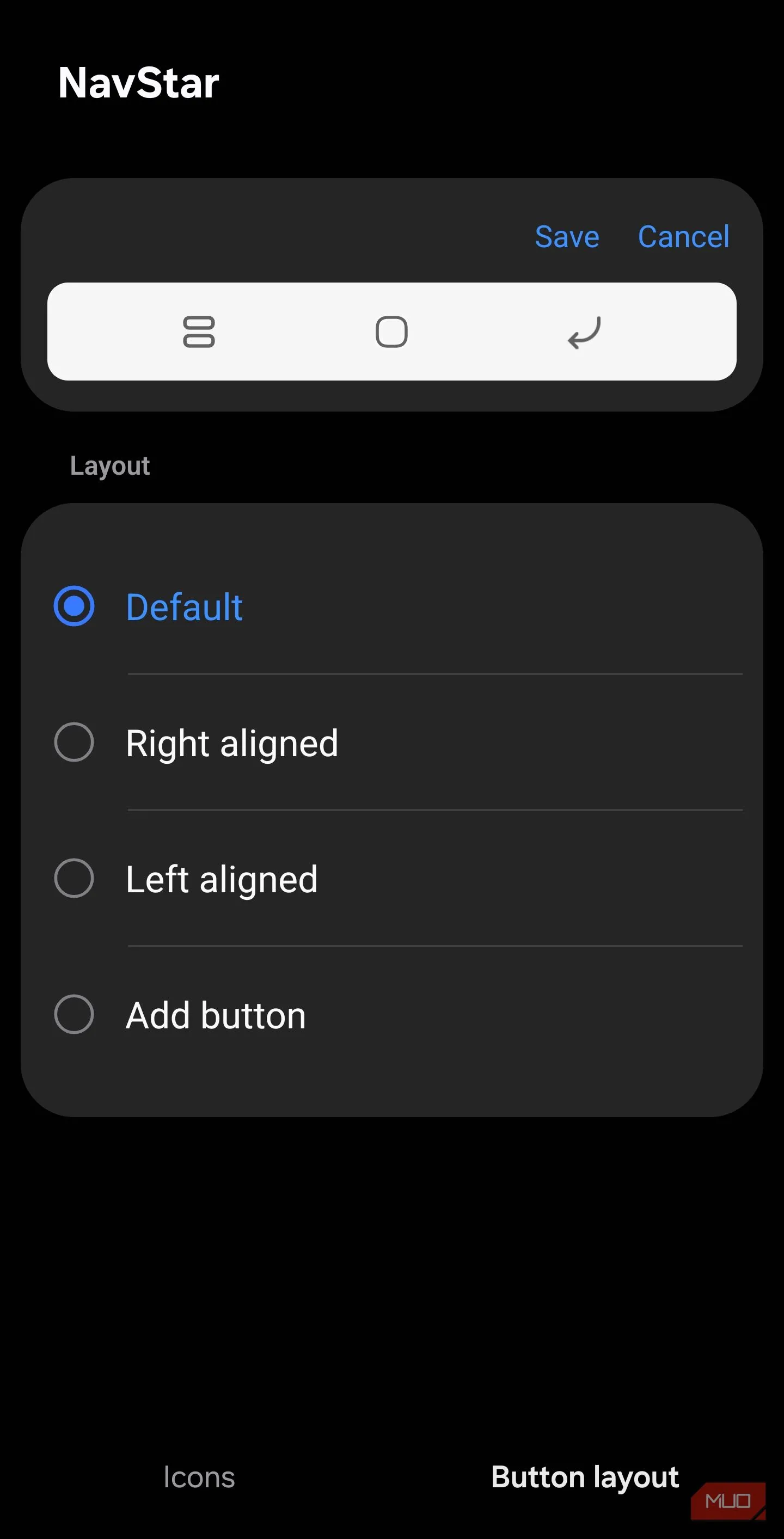 Cài đặt Layout của NavStar — chọn Add button để thêm Screen capture