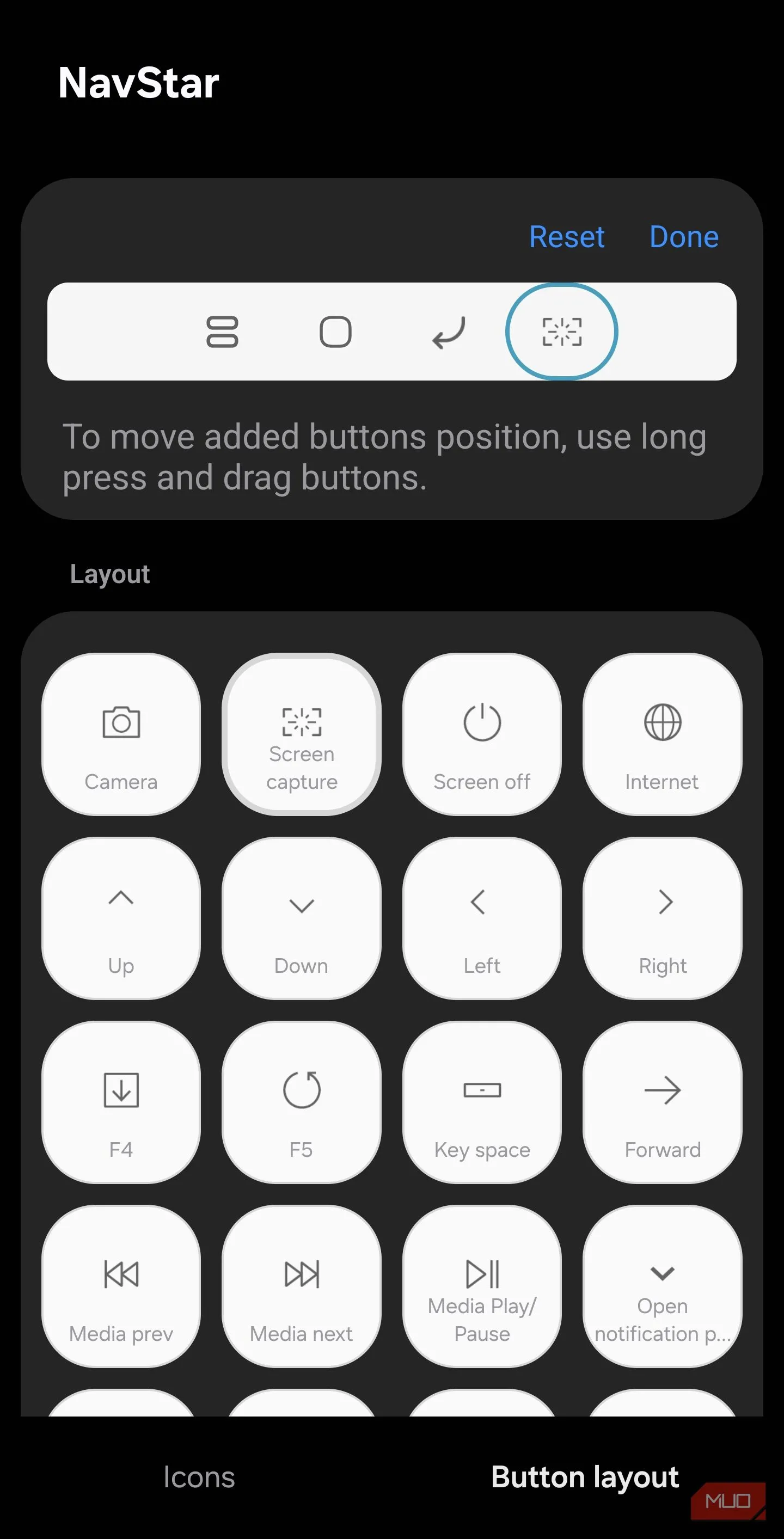 Chọn Screen capture trong NavStar để tạo nút chụp màn hình trên nav bar