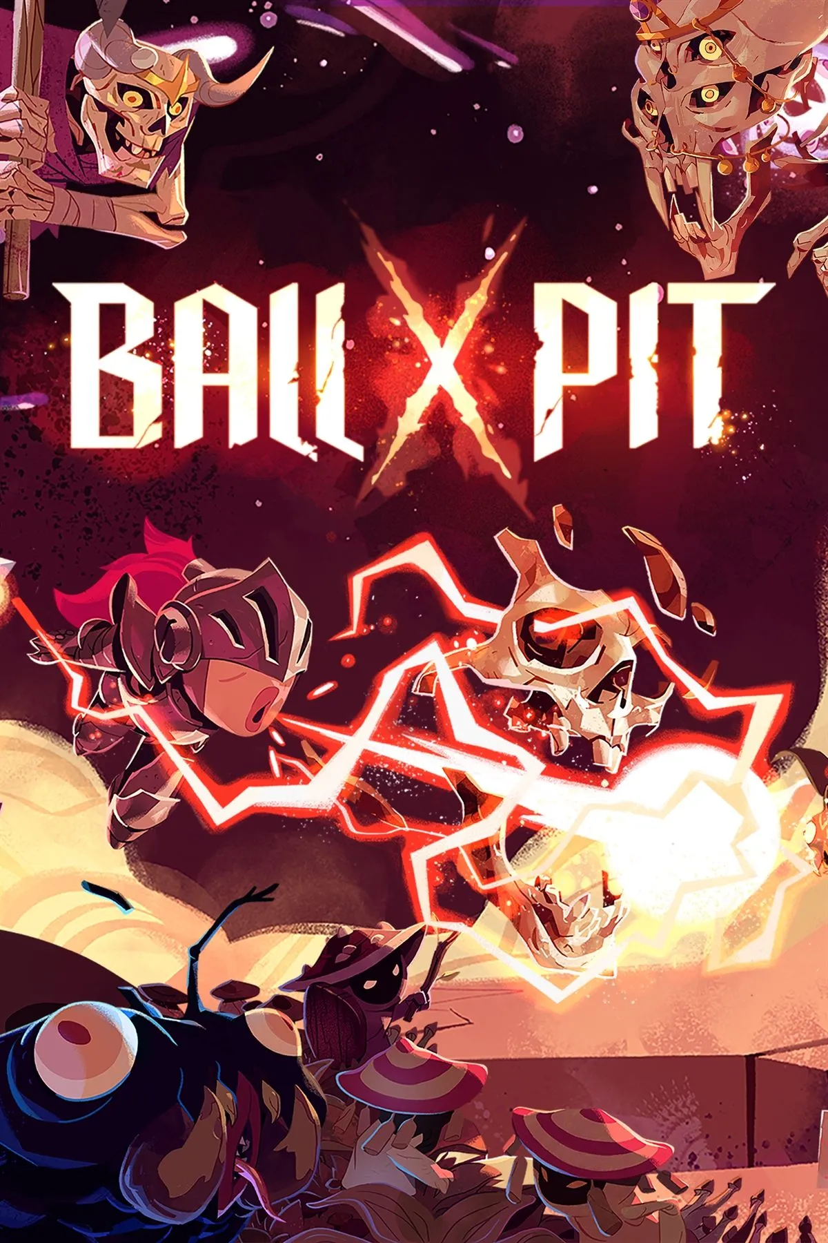 Cover art BALL x PIT với phong cách pixel/arcade bắt mắt, phù hợp dòng game hành động arcade roguelike