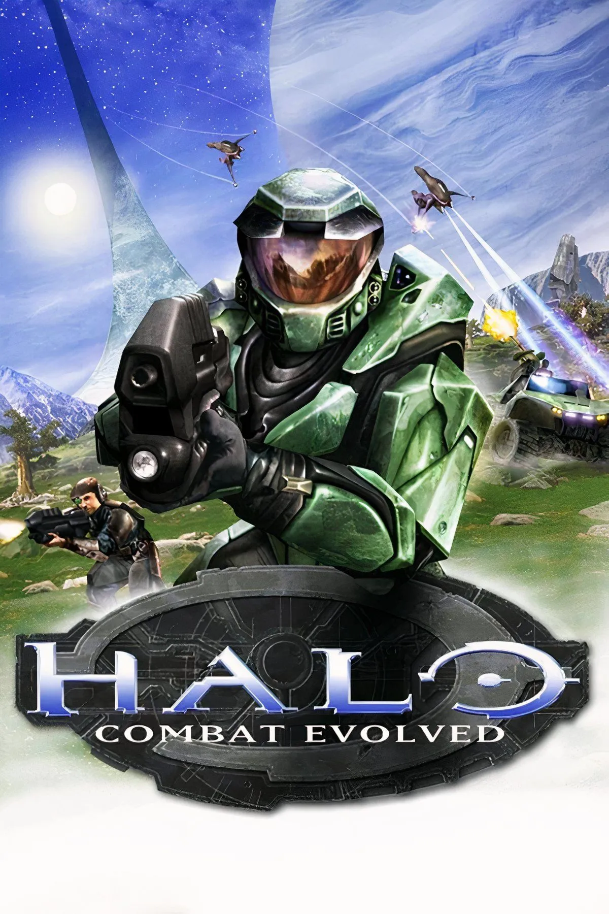 Cover art Halo: Combat Evolved — ảnh bìa phiên bản gốc và Master Chief Collection trên PC/Xbox, biểu tượng lịch sử series