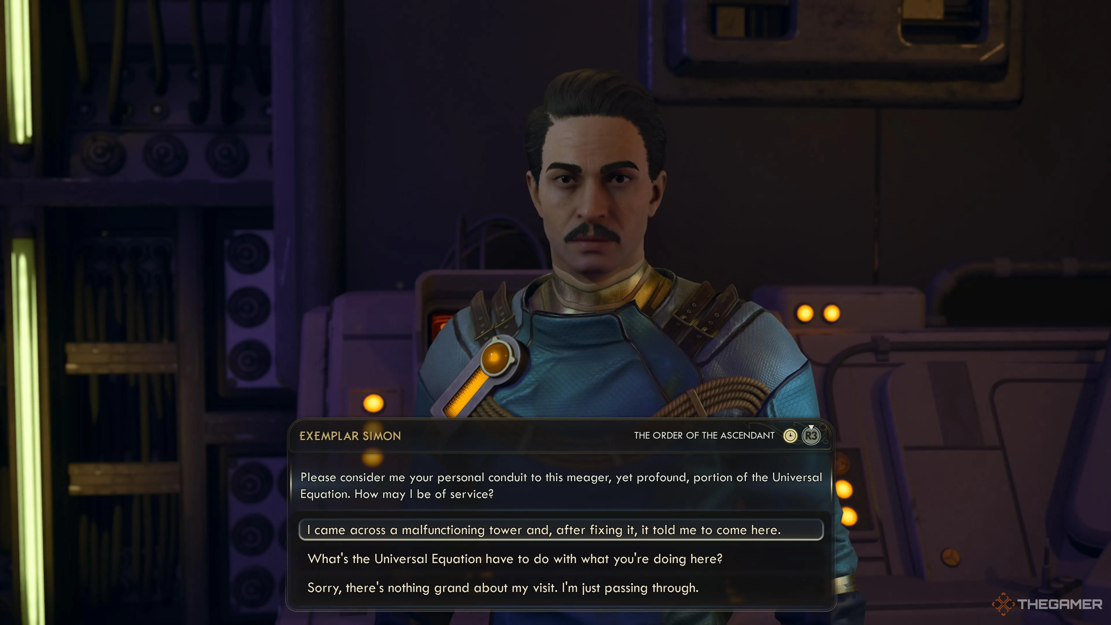 Exemplar Simon nói chuyện về tháp sét hỏng ở Praetor — hướng dẫn nhiệm vụ The Outer Worlds 2
