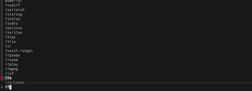 Giao diện FZF hiển thị danh sách lệnh lấy từ cheat.sh, hữu ích để chọn nhanh cheat cho ffmpeg hoặc lệnh liên quan tới file