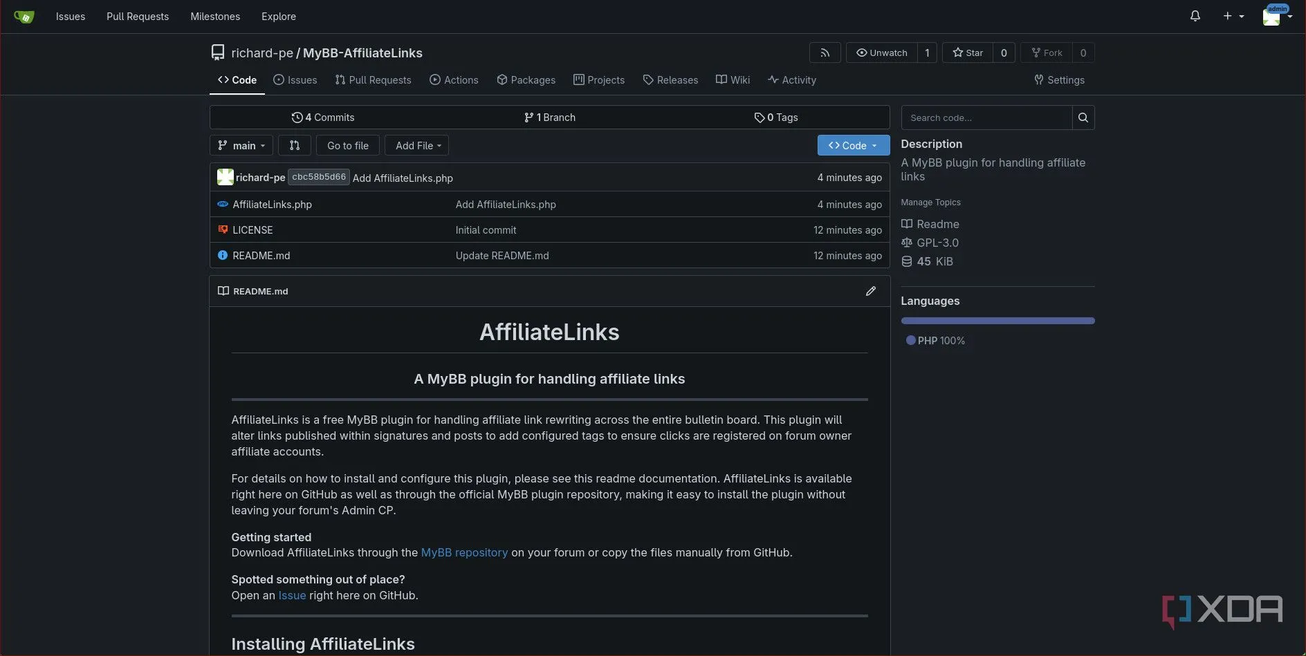 Giao diện kho lưu trữ Gitea hiển thị repository, issue và pull request — Gitea cho game thủ quản lý mod
