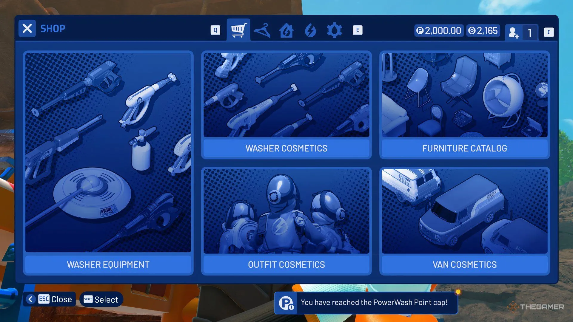 Giao diện menu tuỳ chỉnh trong PowerWash Simulator 2 với nhiều icon rõ ràng