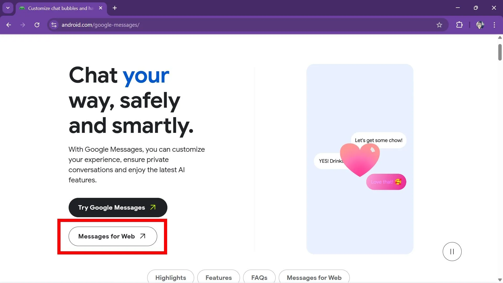 Giao diện Messages for Web hiển thị tùy chọn đăng nhập bao gồm QR code và emoji xác thực