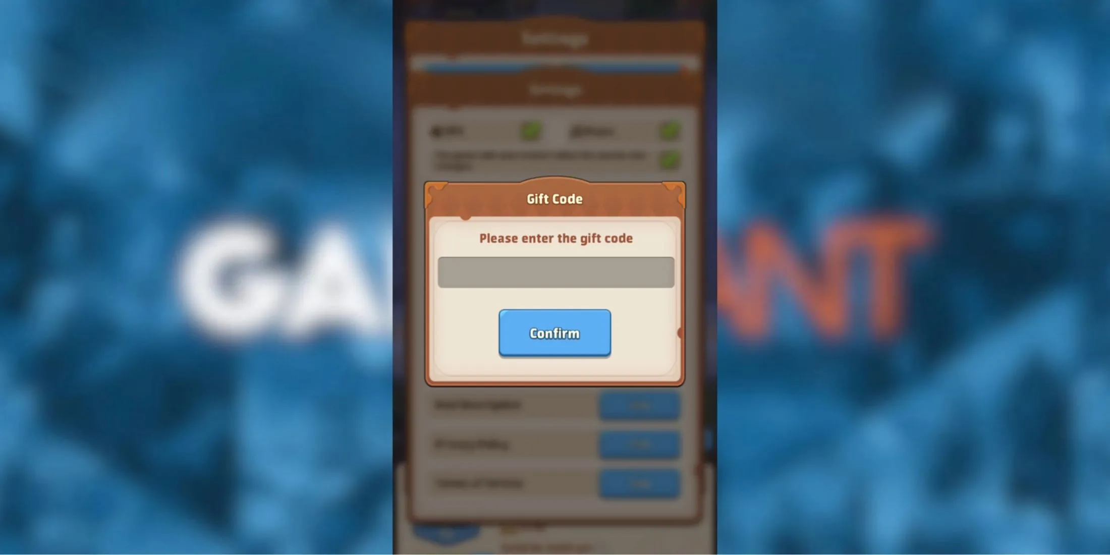 Giao diện nhập mã trong Top Heroes