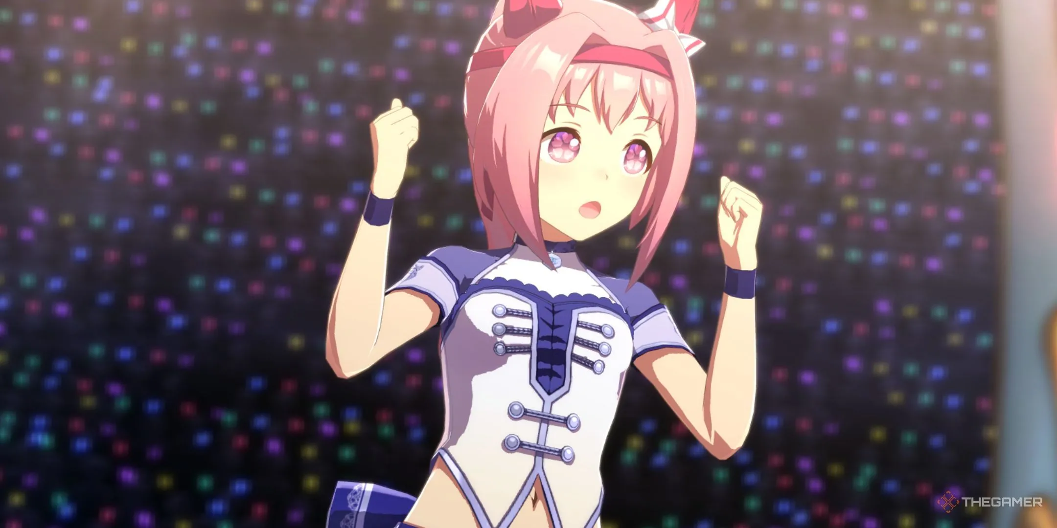 Haru Urara trong màn ăn mừng chiến thắng — cảnh sự kiện sự nghiệp có thể mở secret scene nếu thắng Arima Kinen