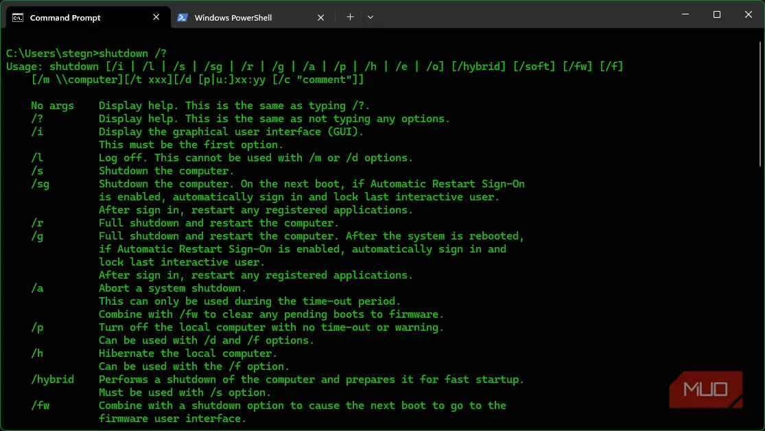 Lệnh shutdown trong Command Prompt để tắt hoặc hẹn giờ tắt máy trước game session
