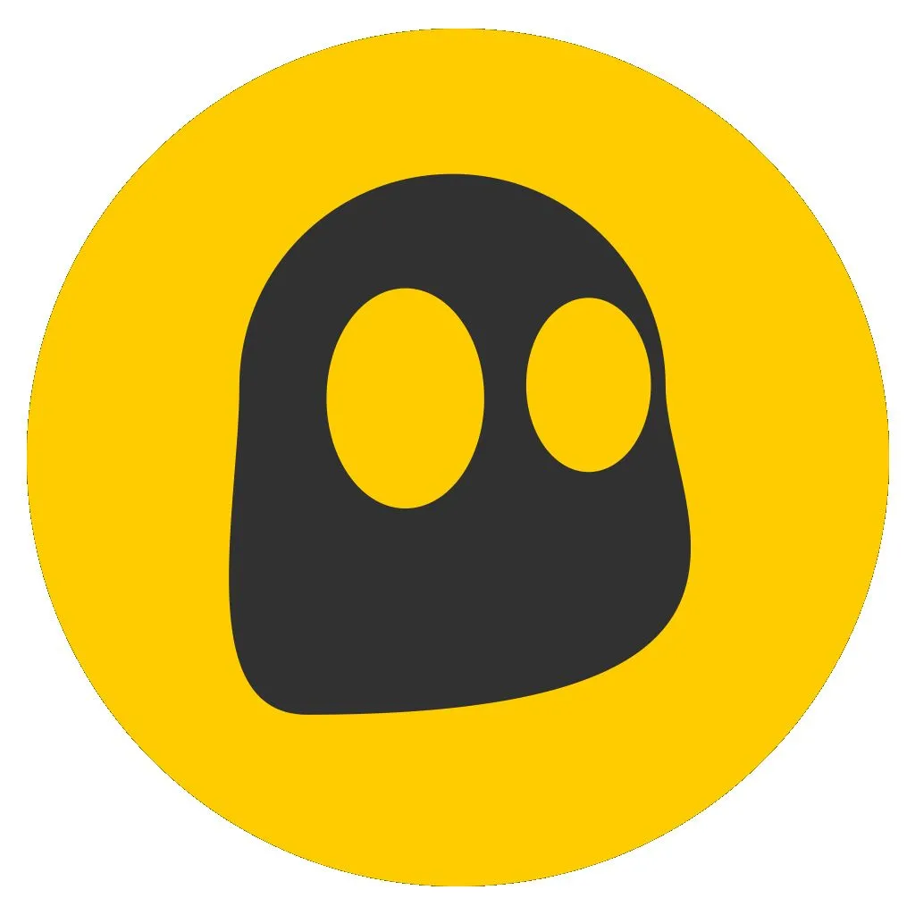 Logo CyberGhost trên nền trắng, biểu tượng ma vàng đại diện cho dịch vụ VPN có nhiều server chuyên streaming