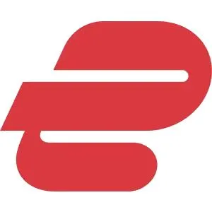 Logo ExpressVPN đỏ trên nền trắng, thương hiệu nổi bật với tên và biểu tượng đơn giản
