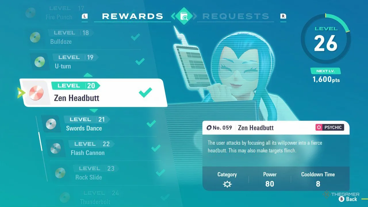 Mable Research Level 20 – Zen Headbutt trong Pokémon Legends: Z-A