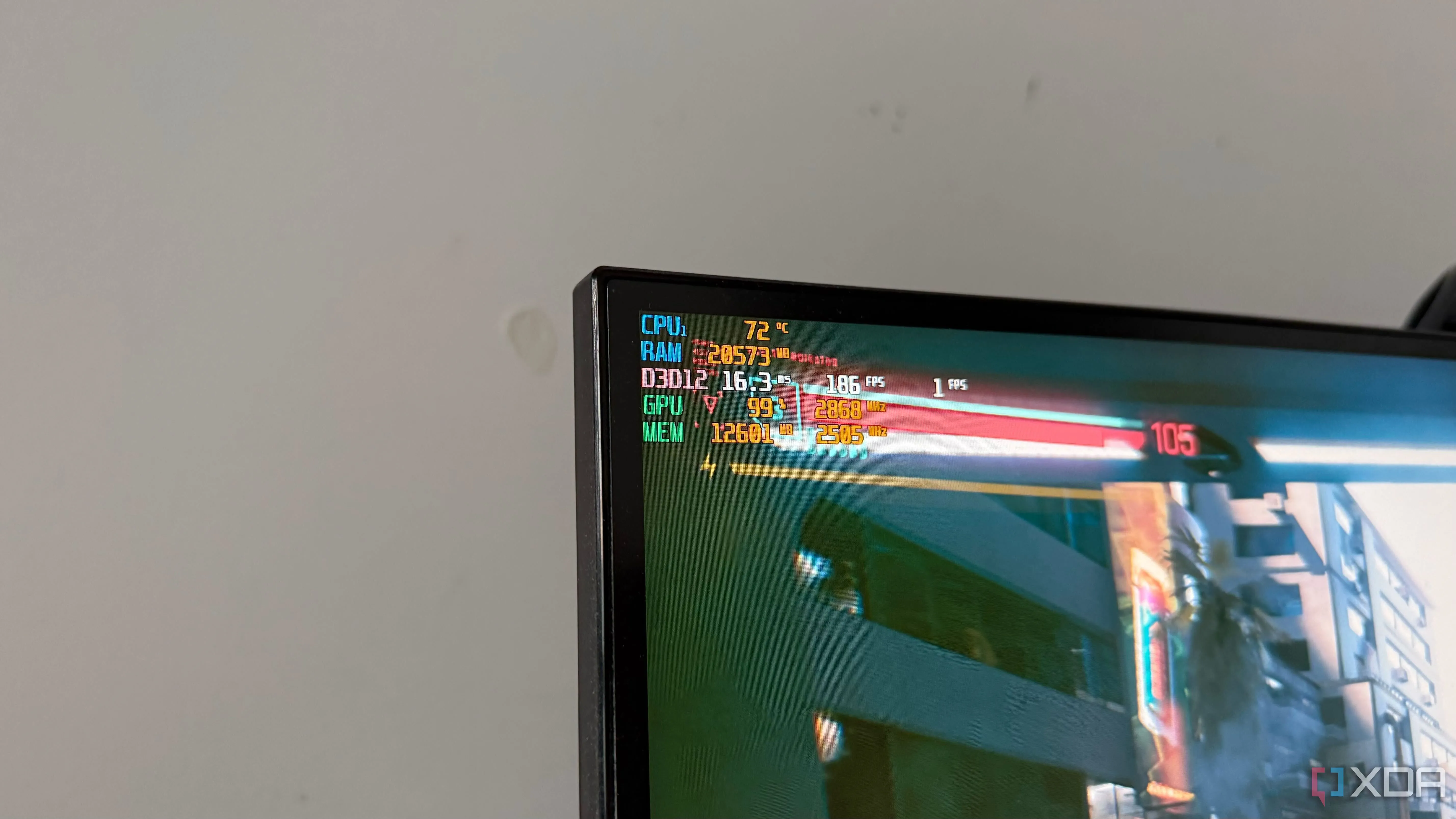 Màn hình hiển thị số liệu hiệu năng khi chơi Cyberpunk 2077