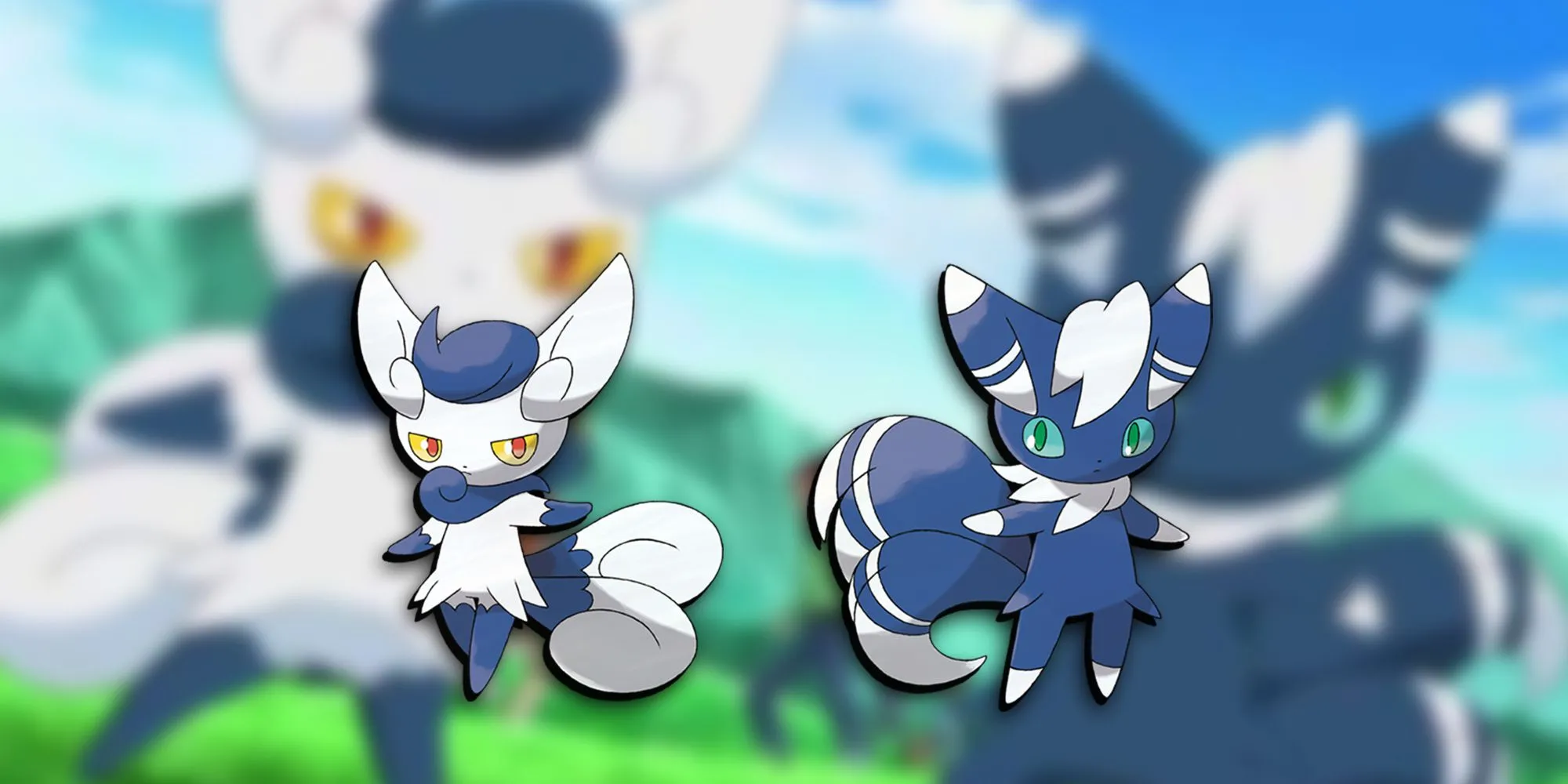 Meowstic nam và nữ với vẻ bí ẩn, phù hợp cho ý tưởng Mega tiến hóa tâm linh