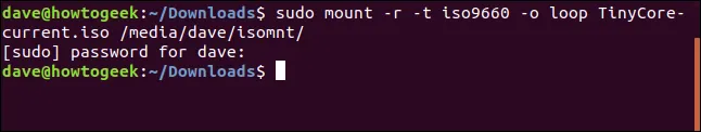 Mount ISO vào thư mục tùy chỉnh /media/dave/isomnt