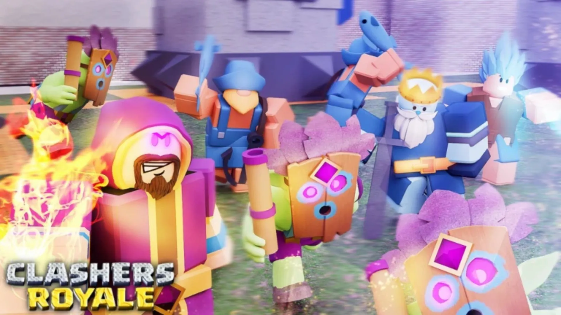 Nhóm nhân vật Clashers Royale trên Roblox, hiển thị các nhân vật và trang phục trong game