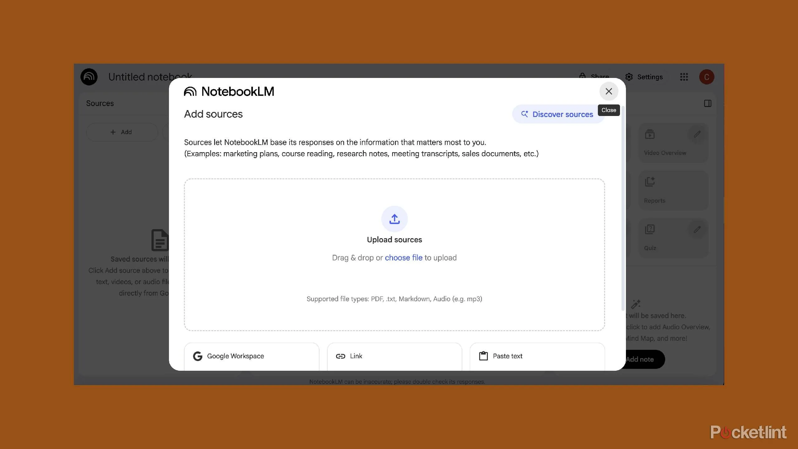 NotebookLM Discover Sources - chọn nguồn và từ khóa để tìm tài liệu game