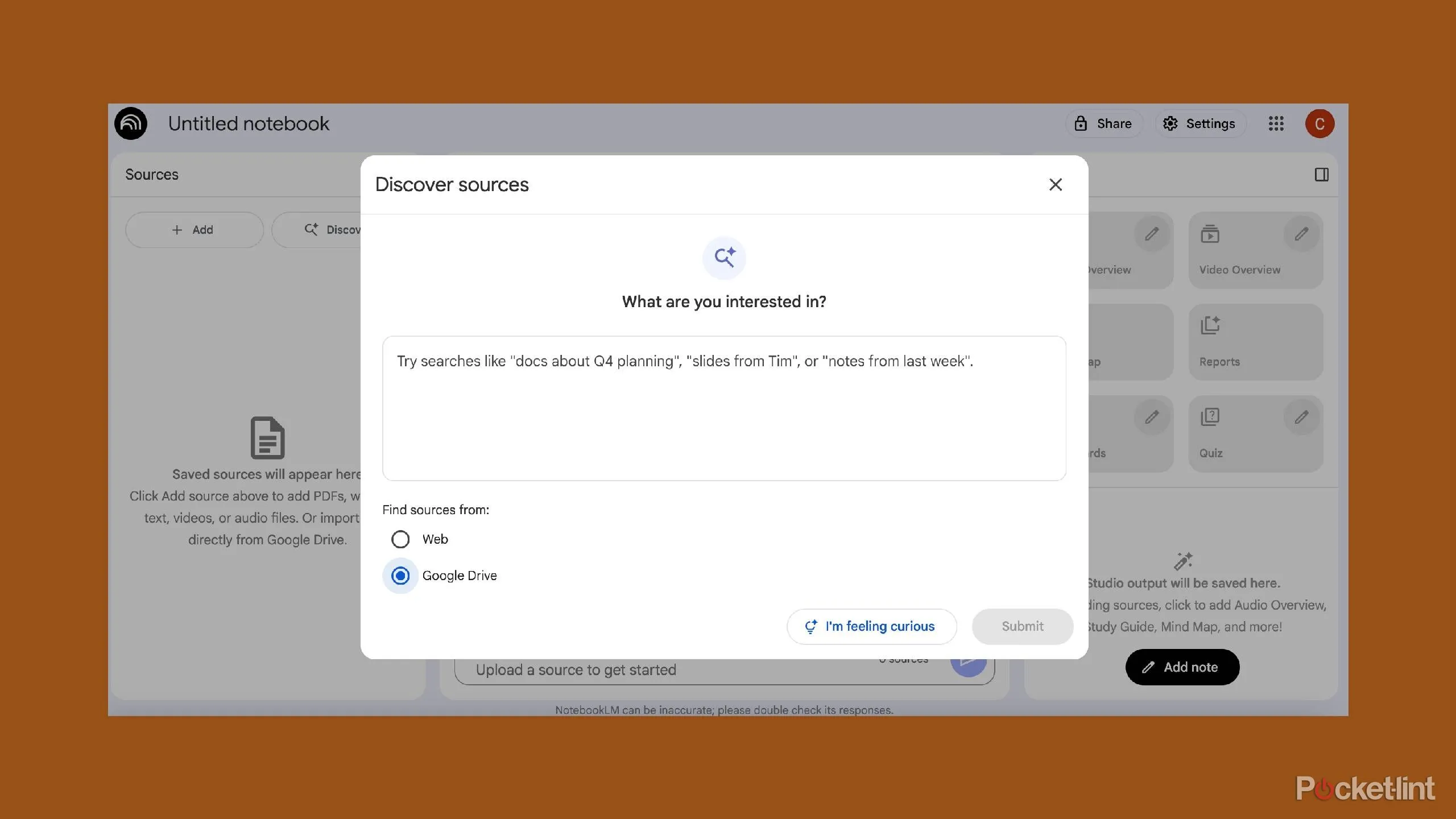 NotebookLM kết quả tìm kiếm từ Google Drive giúp tìm ghi chú và bài viết cũ