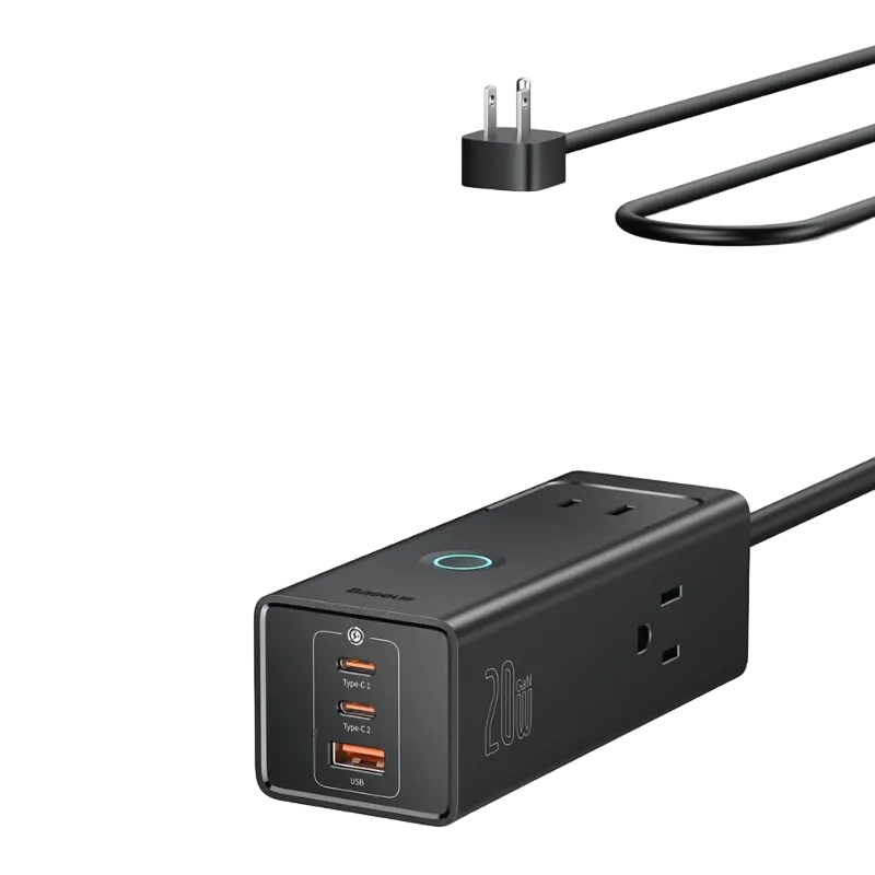 Ổ cắm Baseus Power Strip Surge Protector 1200J màu đen, đa cổng cho góc chơi game và văn phòng