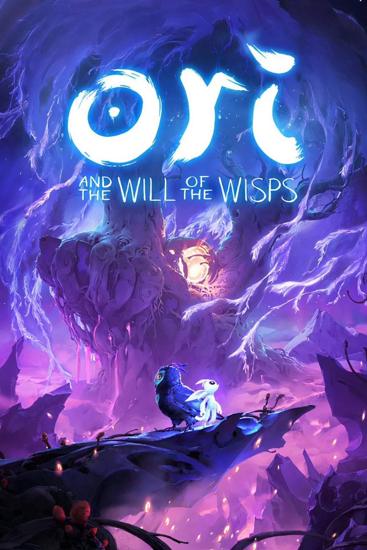 Ori and the Will of the Wisps cover art: cảnh game chuyển thể với mô hình 3D kết hợp background nhiều lớp, màu sắc huyền ảo
