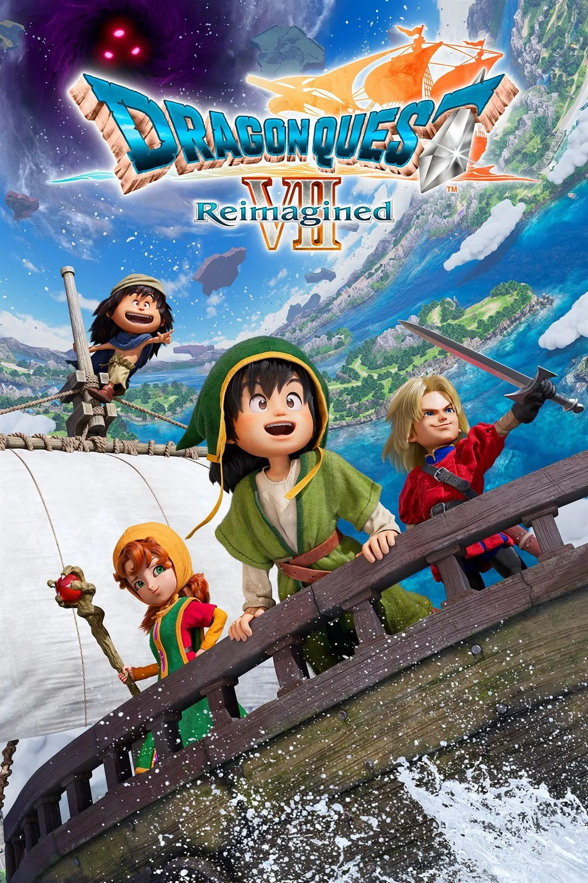 Poster Dragon Quest VII Reimagined, artwork diorama tái hiện thế giới đảo và các nhân vật trong JRPG kinh điển