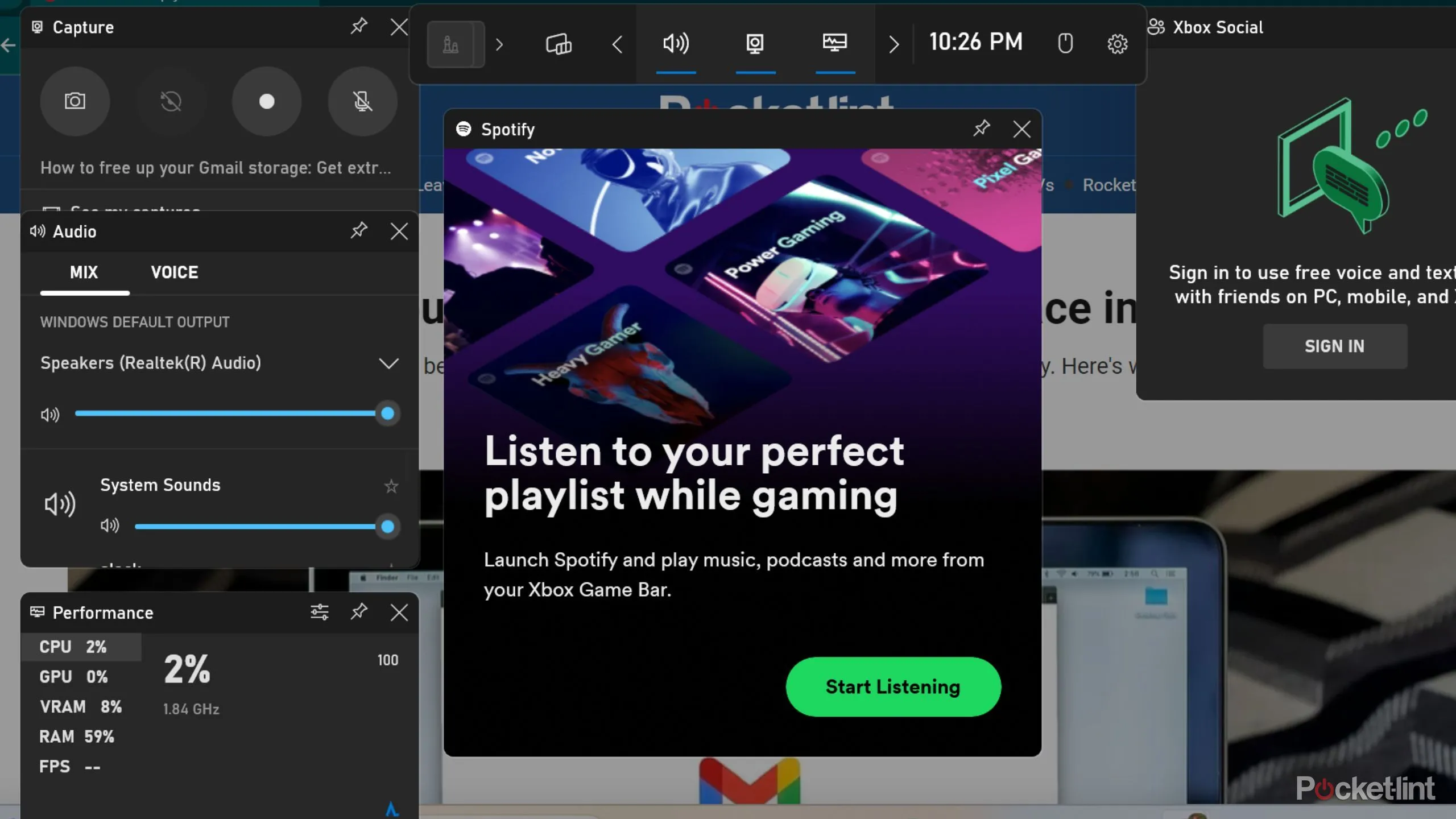 Screenshot Xbox Game Bar và các gợi ý thiết lập trên Windows 11