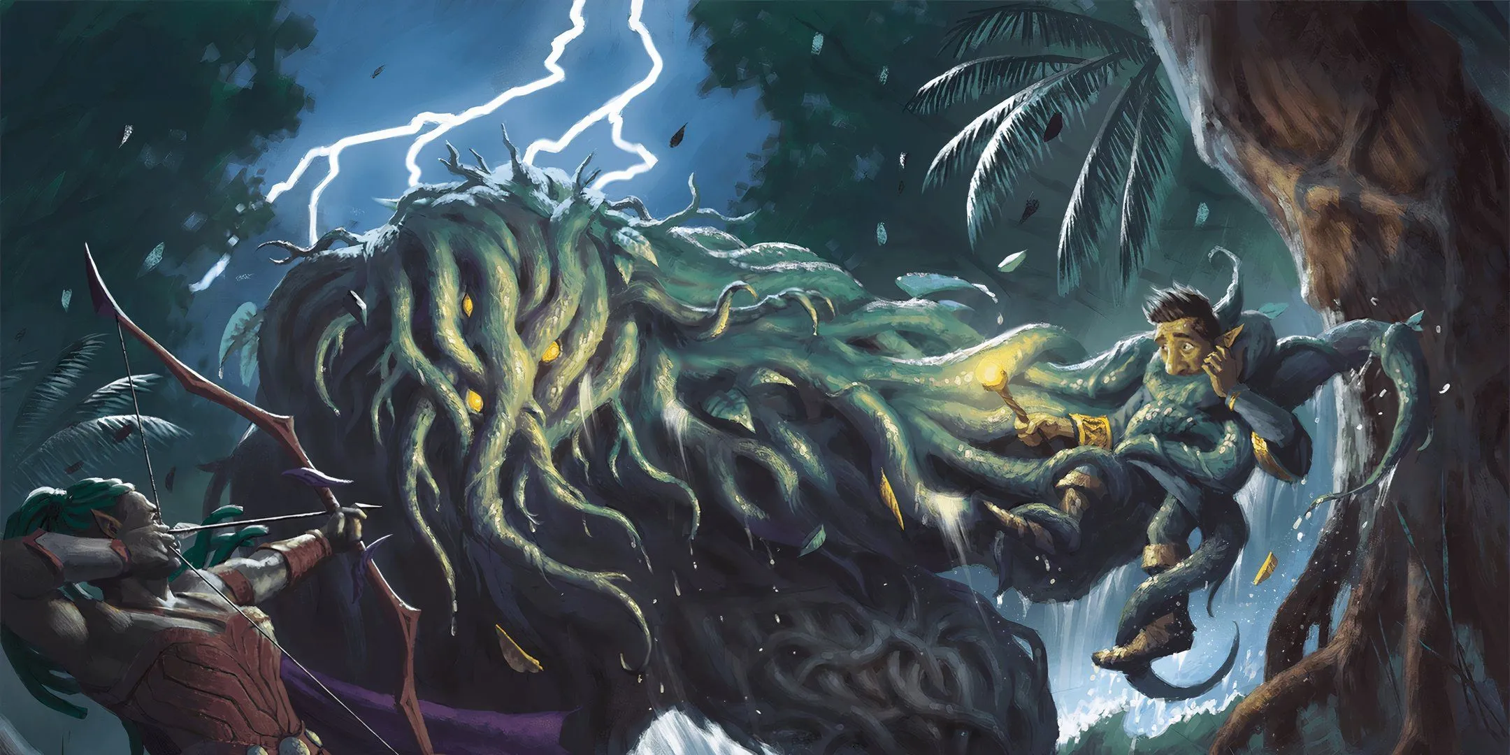 Shambling Mound thực vật khổng lồ dùng Charged Tendril kéo quái thủa vào trong trong D&D