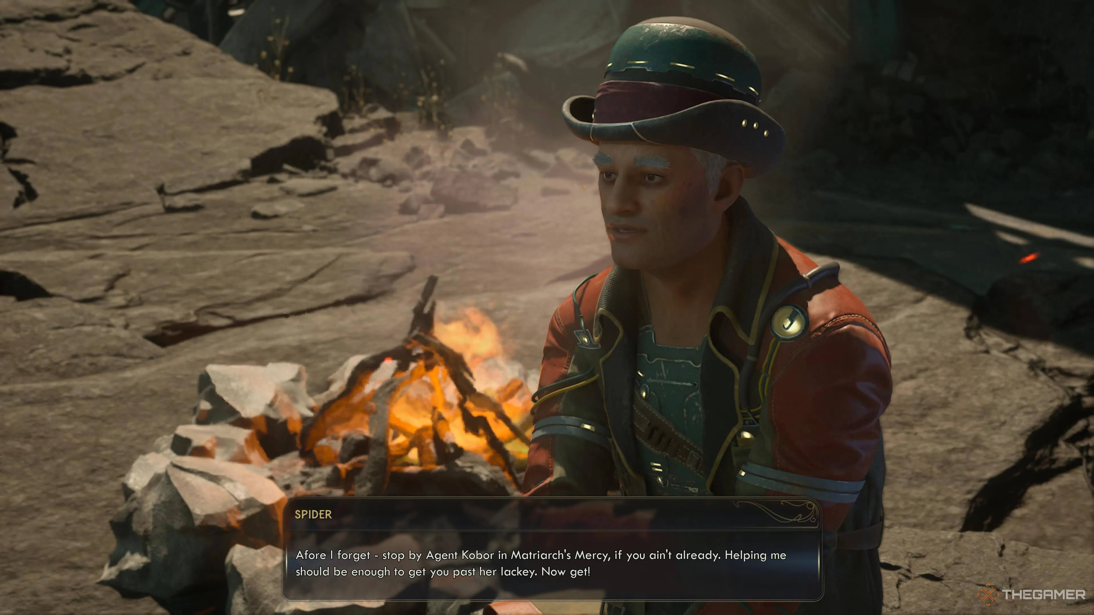 Spider nói chuyện với người chơi về Kobor trong The Outer Worlds 2