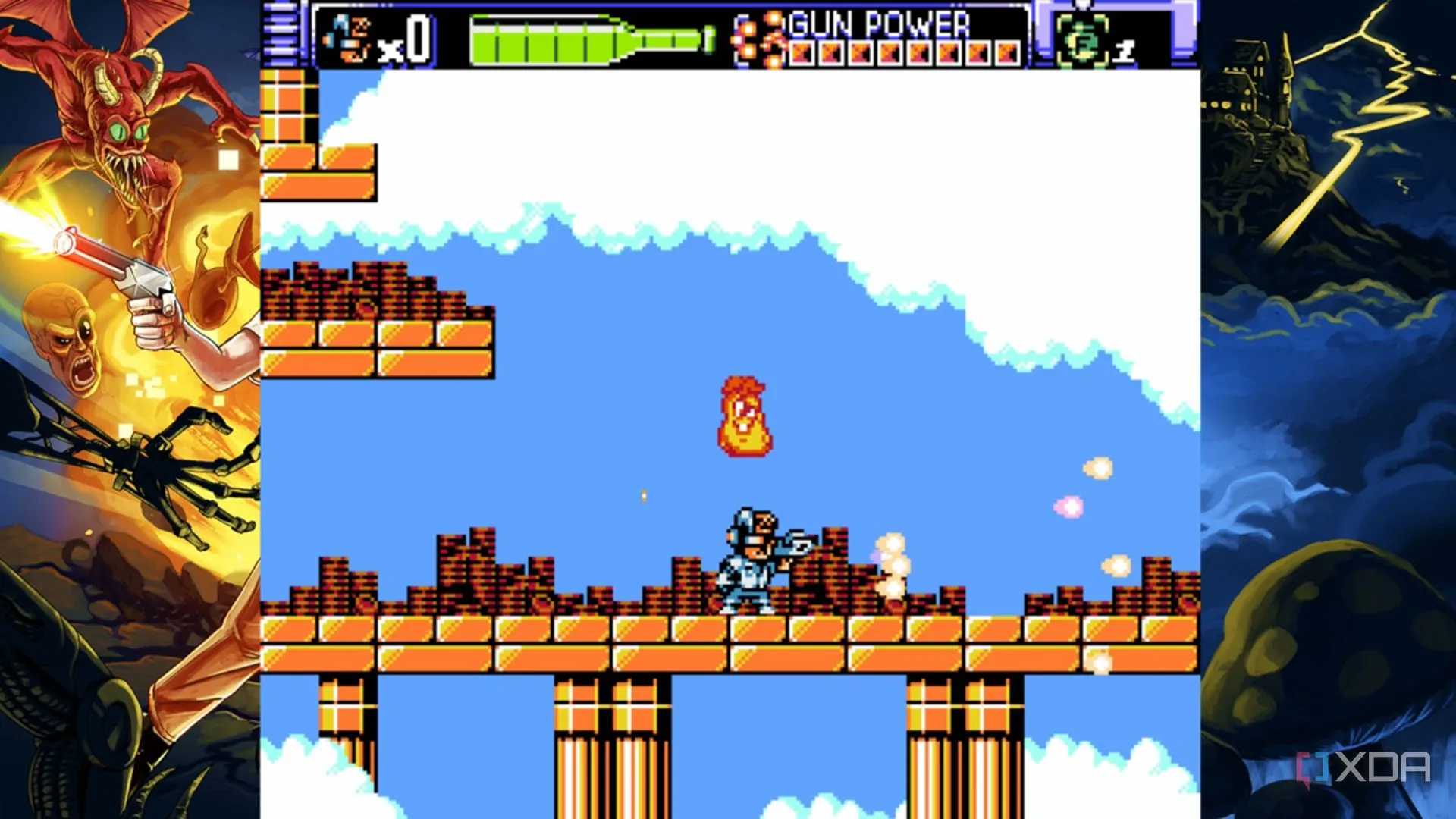 The Nerd và Shit Pickle trên màn hình game, minh họa power-up giải cứu người chơi khỏi tình thế khó khăn