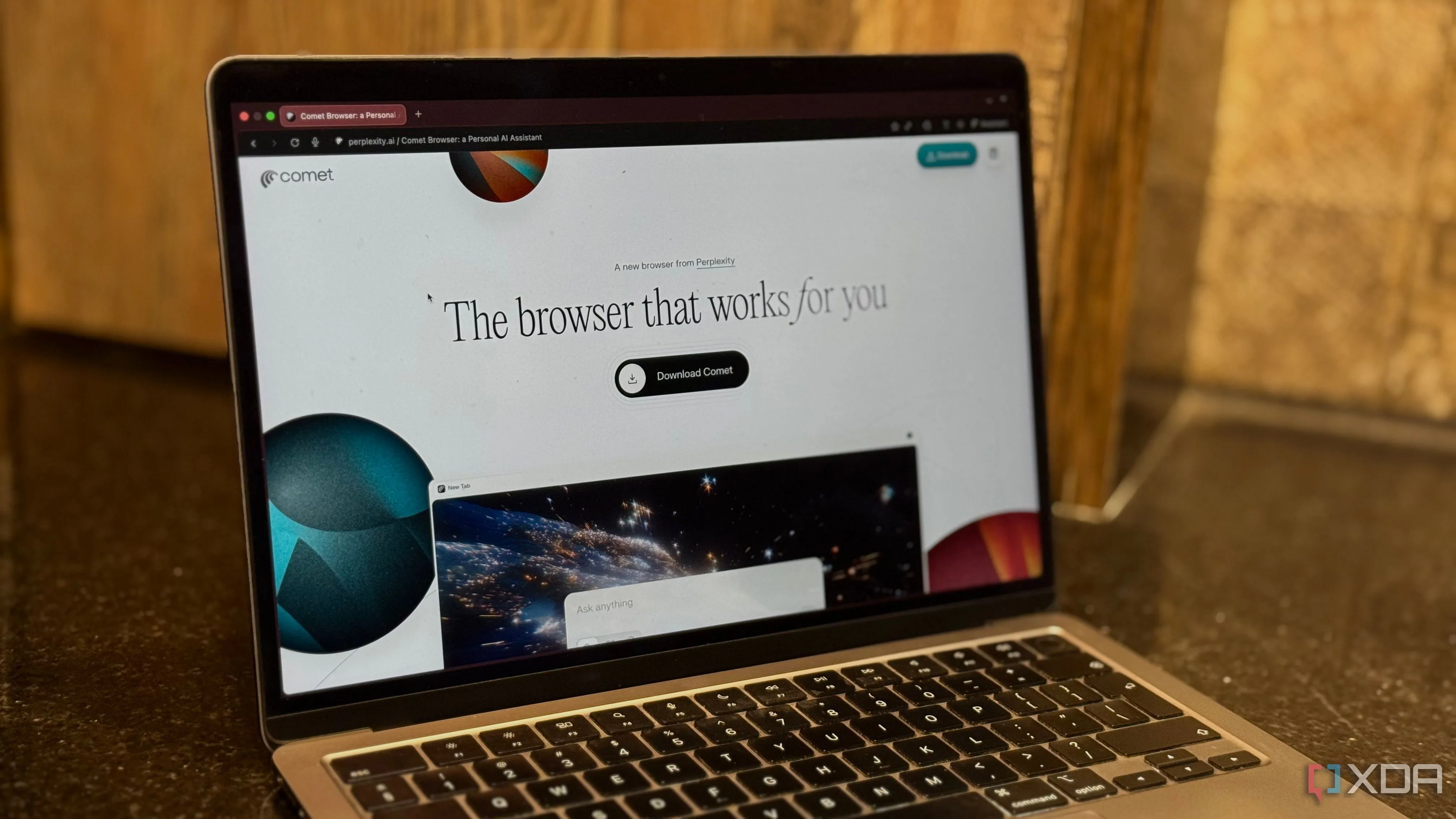 Trang tải Comet của Perplexity hiển thị trên macOS — trình duyệt AI cho người dùng Mac