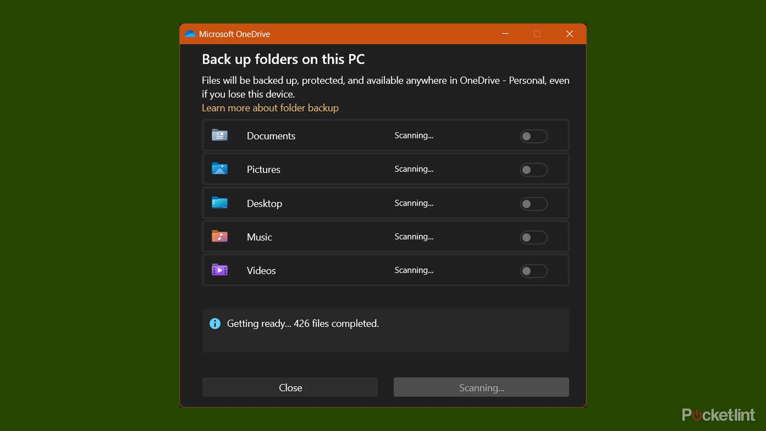 Tùy chọn đồng bộ thư mục OneDrive trong Windows 11, mô tả việc chọn thư mục backup