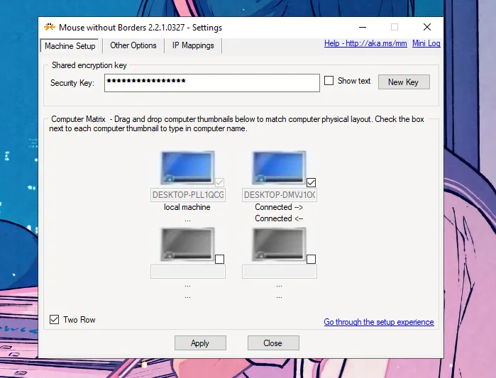 Ví dụ layout hai hàng màn hình khi kết nối nhiều máy với Mouse Without Borders