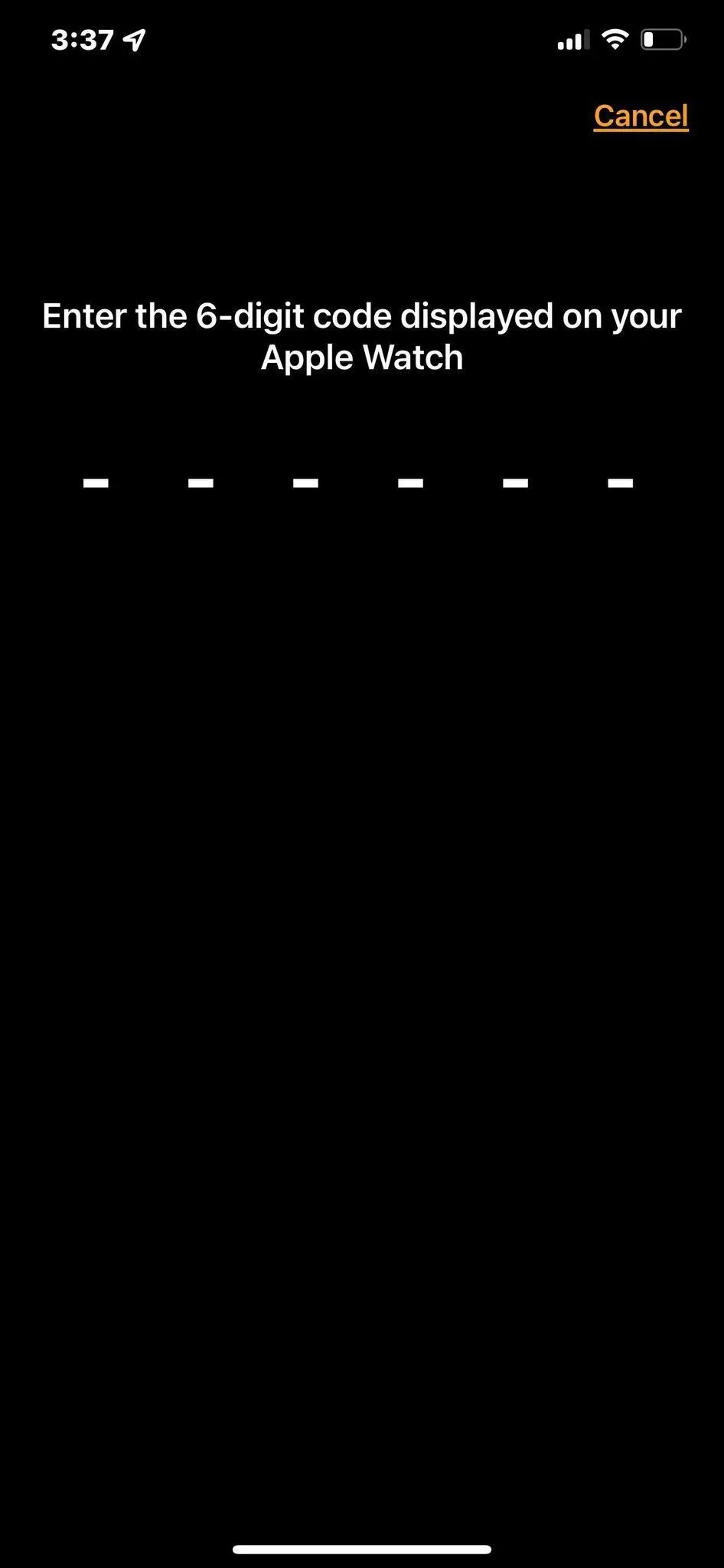 Ví dụ màn hình nhập mã ghép nối thủ công trên Apple Watch, hữu ích khi auto-scan không hoạt động